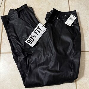 women’s black pleather straight jeans